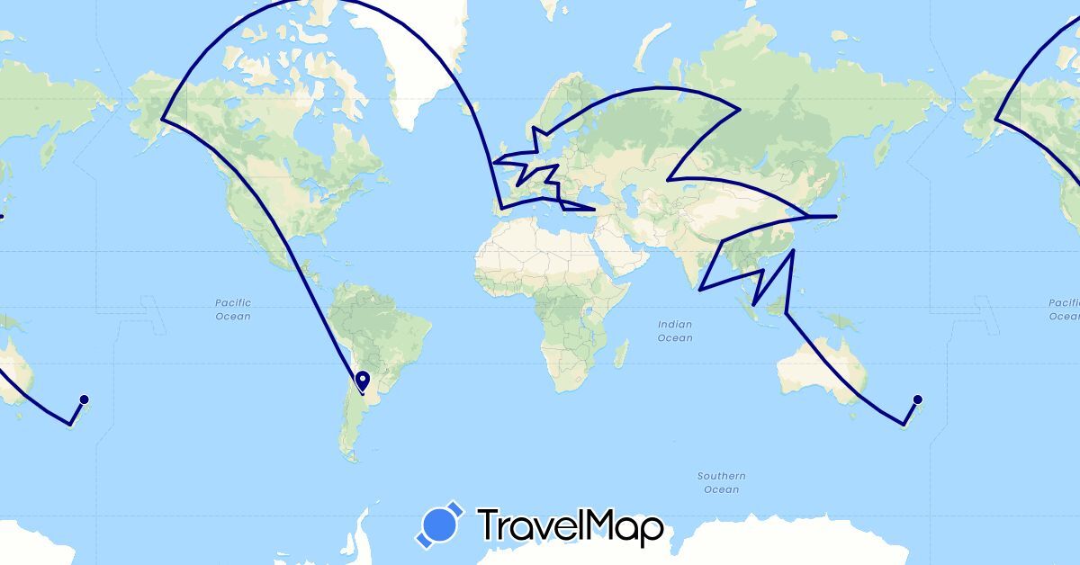 TravelMap itinerary: driving in Australia, Bhutan, Indonesia, Ireland, Iceland, Japan, South Korea, Sri Lanka, New Zealand, Poland, Russia, Singapore, Taiwan (Asia, Europe, Oceania)